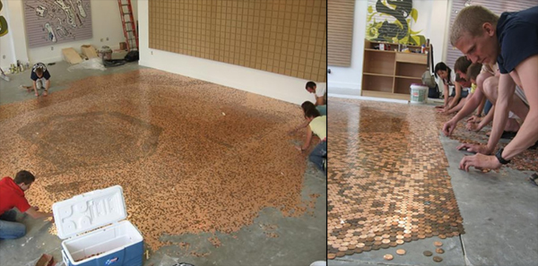 Creative And Patient DIY Penny Floor Projects