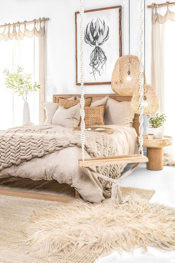 stylish-boho-bedroom-design-with-wooden-swing