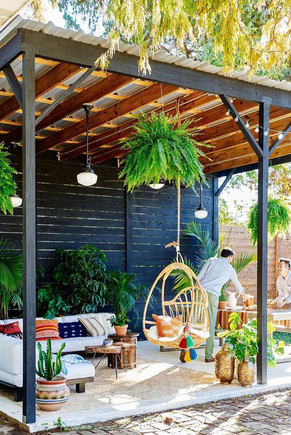 colorful-backyard-deck-with-diy-pergola