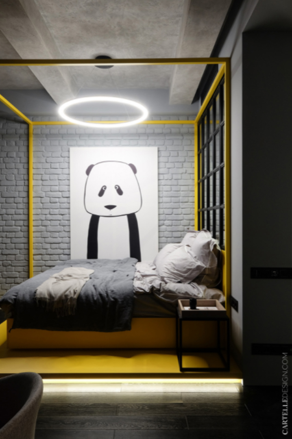 yellow-bed-with-LED-round-lights