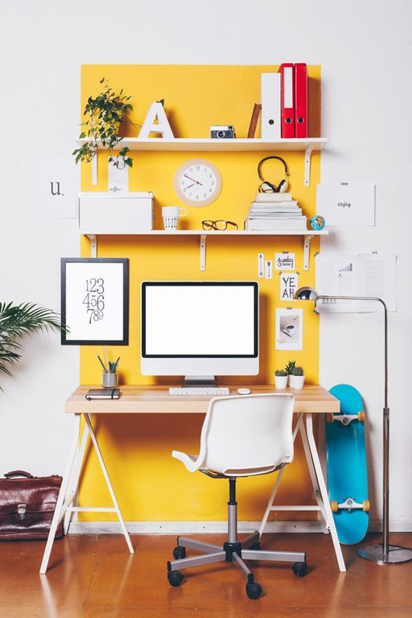 fun-home-office-design-with-yellow-accent-wall