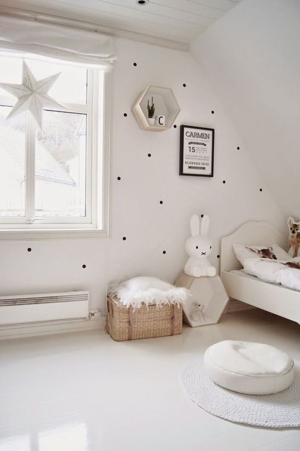 minimalist-kids-bedroom-design-with-polka-dot-wall