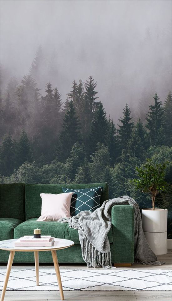 cozy-green-living-room-with-mountain-forest-wall-mural