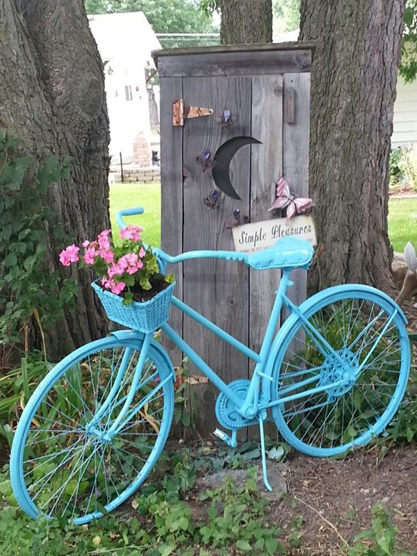 diy-blue-bike-garden-with-floral-basket