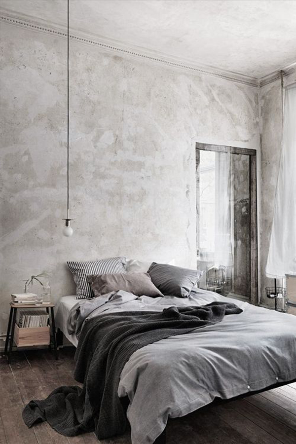 grey-industrial-bedroom-style-with-pendant-lamp