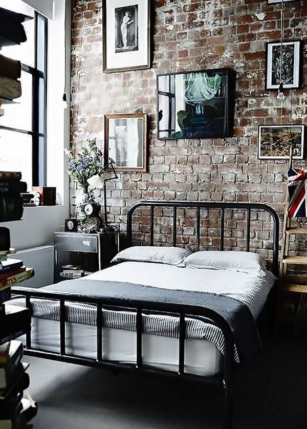 stylish-industrial-bedroom-design-with-gallery-wall