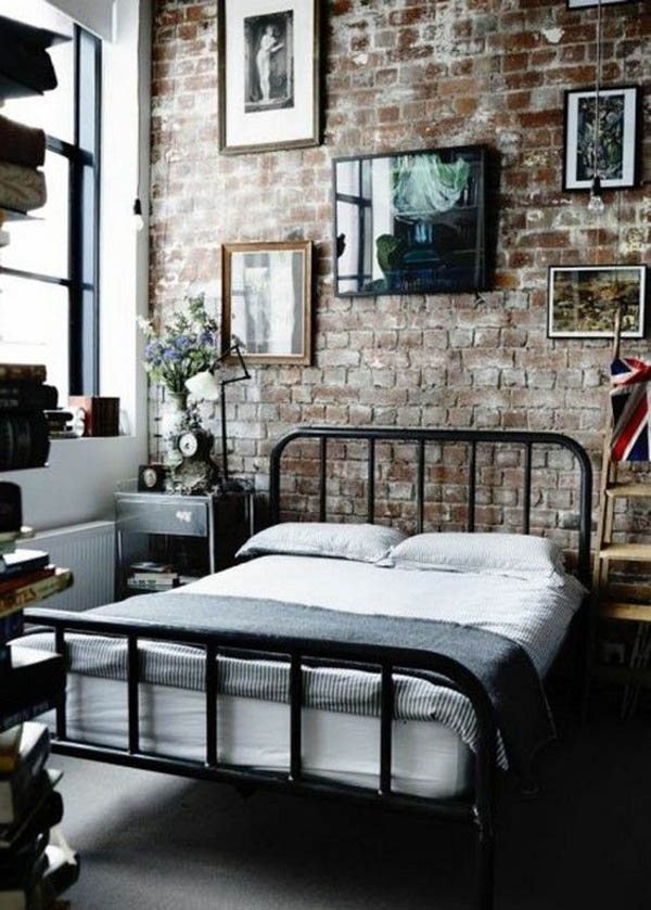 masculine-bed-frames-with-brick-exposed