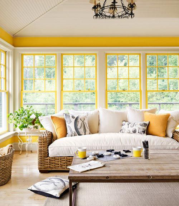 farmhouse-style-living-room-with-yellow-window-frame