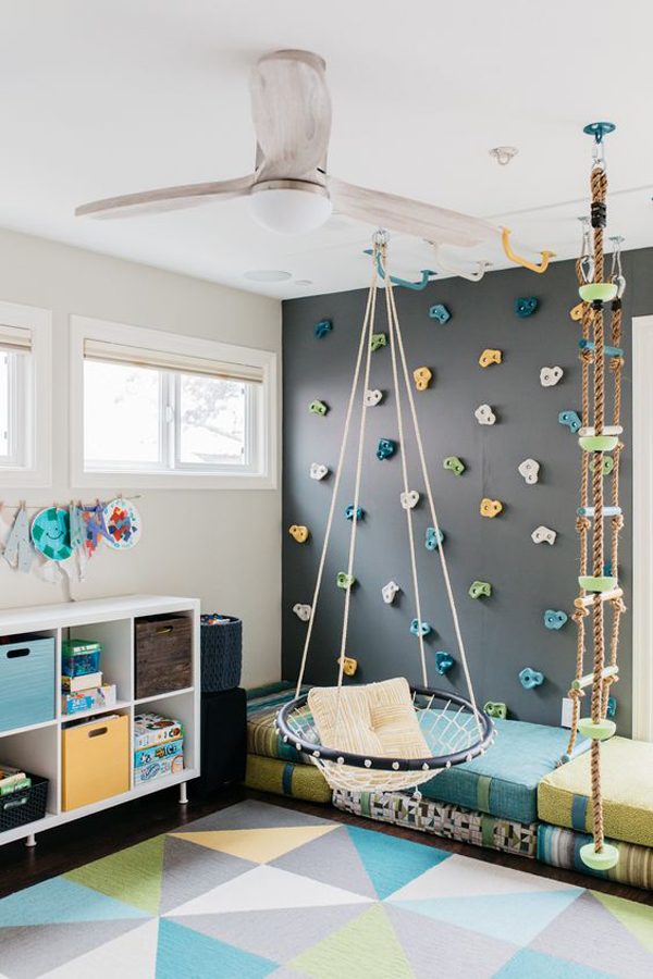 kids-playroom-with-swing-and-climbing-wall