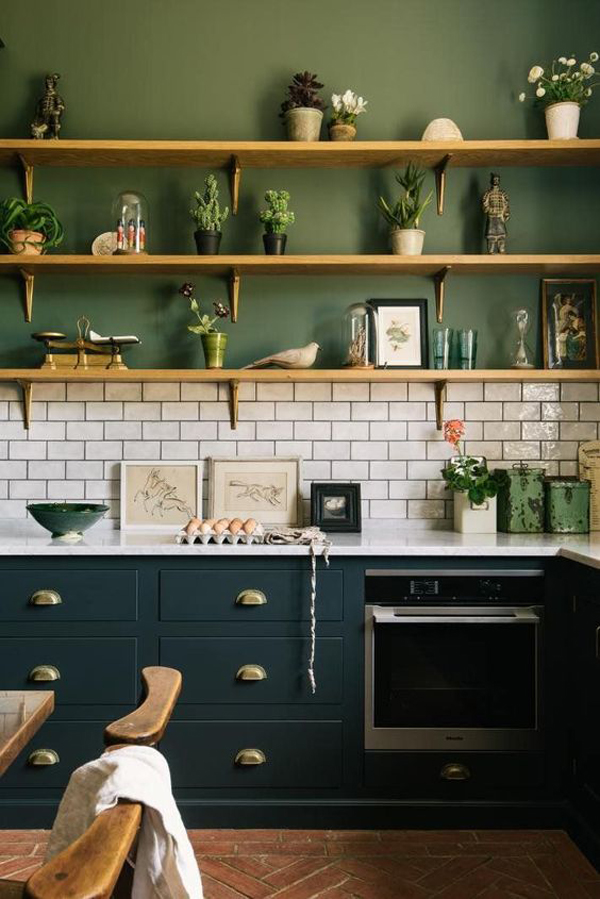 cozy-green-kitchen-decor-with-shelves-wall
