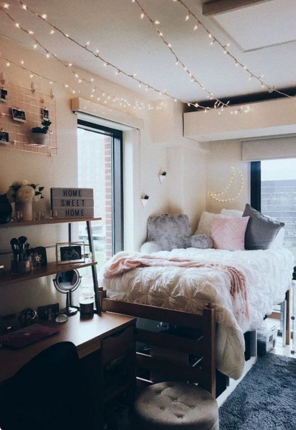modern-dorm-room-decor-with-string-lights