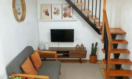 simple-wood-staircase-design-with-tv-unit