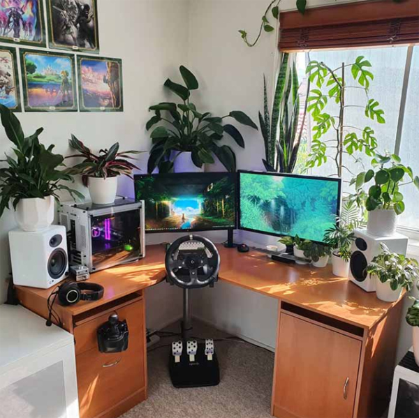 corner-gaming-desk-setup-with-indoor-plants