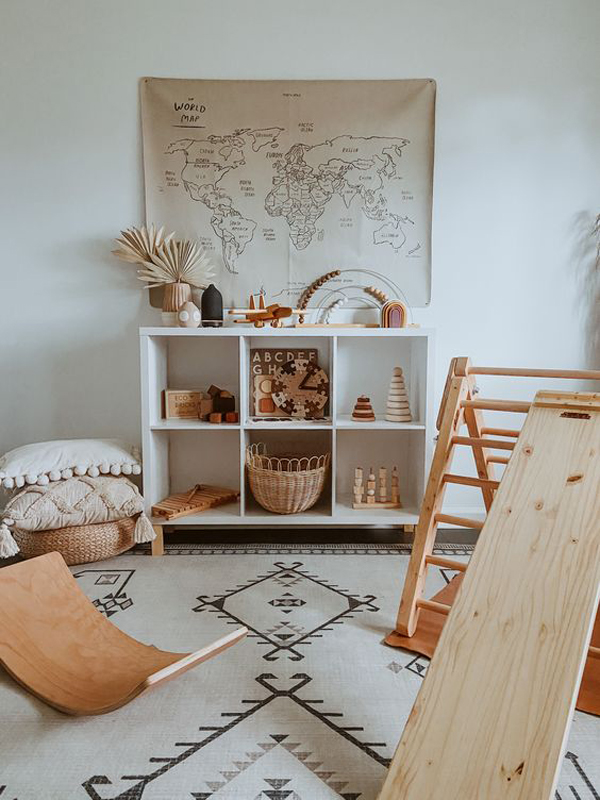 boho-playroom-with-wood-and-white-accents
