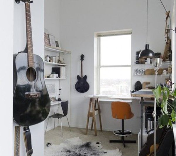 10 Cool Home Office Design With Guitar Display