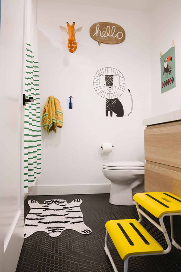 mid-century-modern-inspired-bathroom-for-kids - Housetodecor.com
