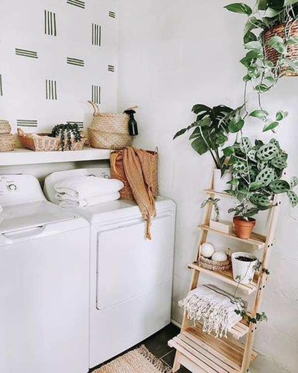 simple-laundry-room-ideas-with-ladder-plants