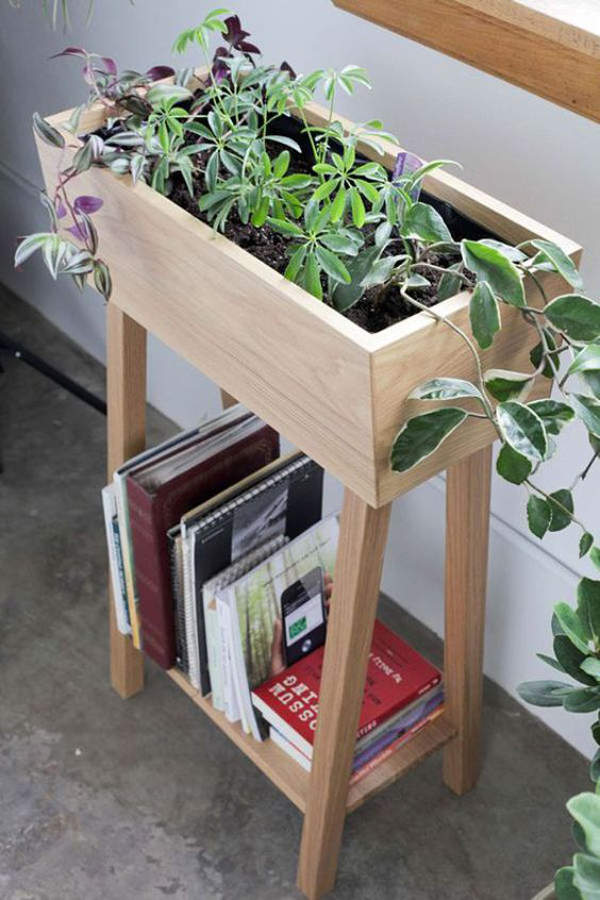 wooden-diy-plant-stand-with-bookshelves
