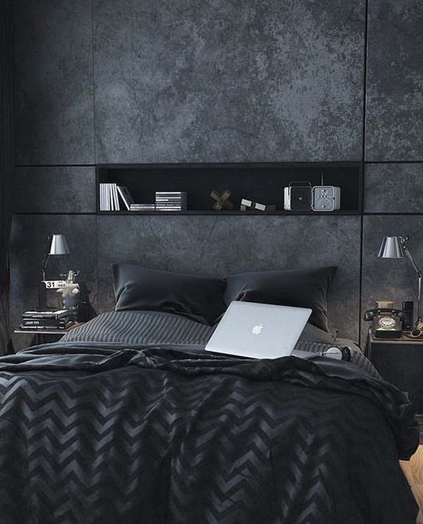 dark-bedroom-interior-with-built-in-shelves