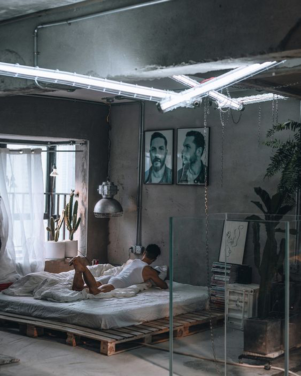 industrial-style-bedroom-with-led-strip-light