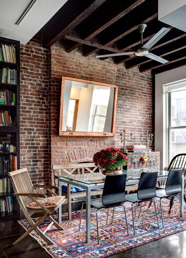 stylish-dining-room-design-with-exposed-brick-wall