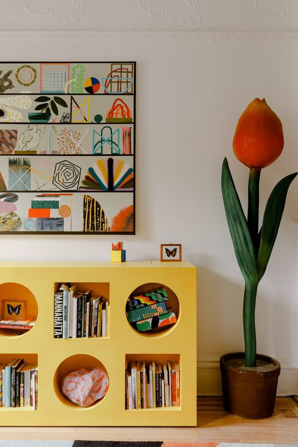retro-style-interior-with-yellow-cabinet-display
