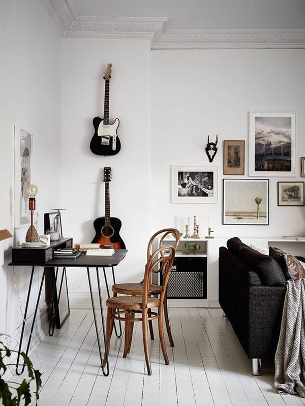 vintage-home-office-integrated-with-living-room-and-hanging-guitar