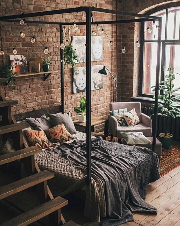 cozy-industrial-bedroom-with-exposed-brick
