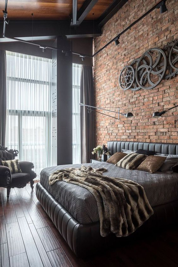 industrial-bedroom-decor-with-brick-walls