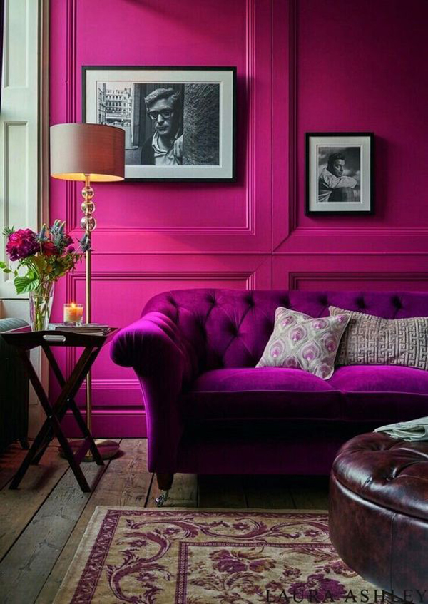 magenta-living-room-with-vintage-style