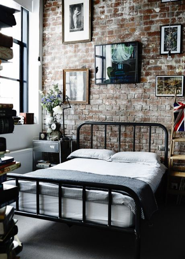 rustic-industrial-bedroom-design-with-brick-walls