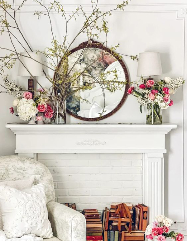 beautiful-spring-mantel-decor-with-floral-branches