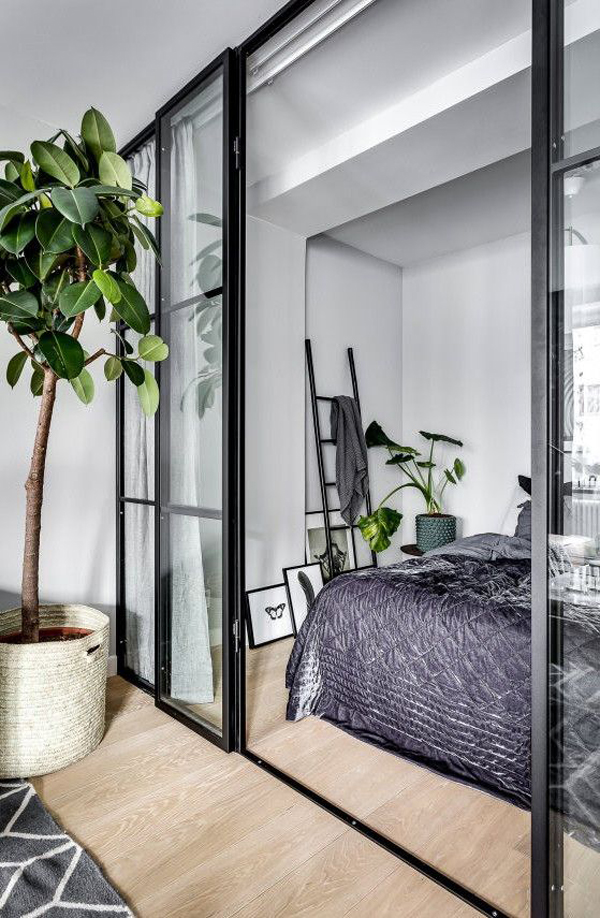grey-nature-bedroom-with-framed-glass-dividers