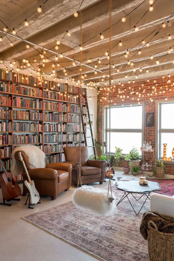 industrial-home-libraries-with-string-light