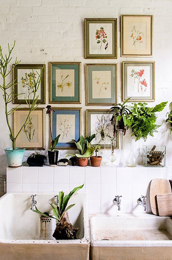 rustic-kitchen-sink-with-plants-and-gallery-wall