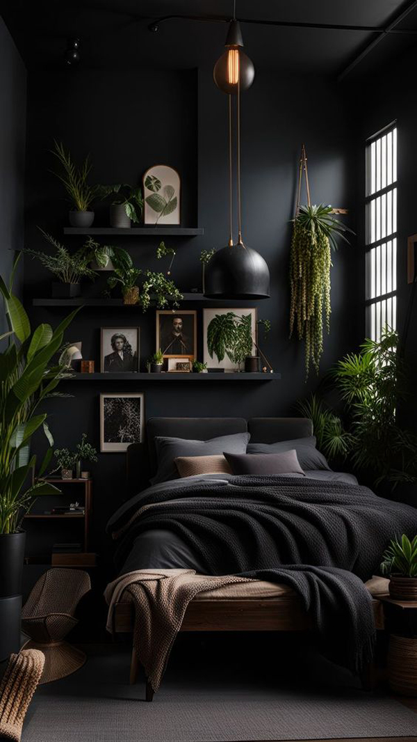 black-and-dark-halloween-bedroom-with-gallery-ledge