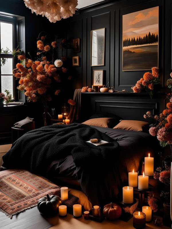 black-halloween-bedroom-with-pumpkin-theme