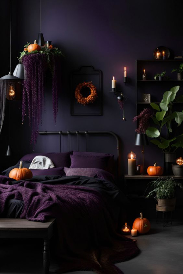 dark-purple-halloween-bedroom-decorations