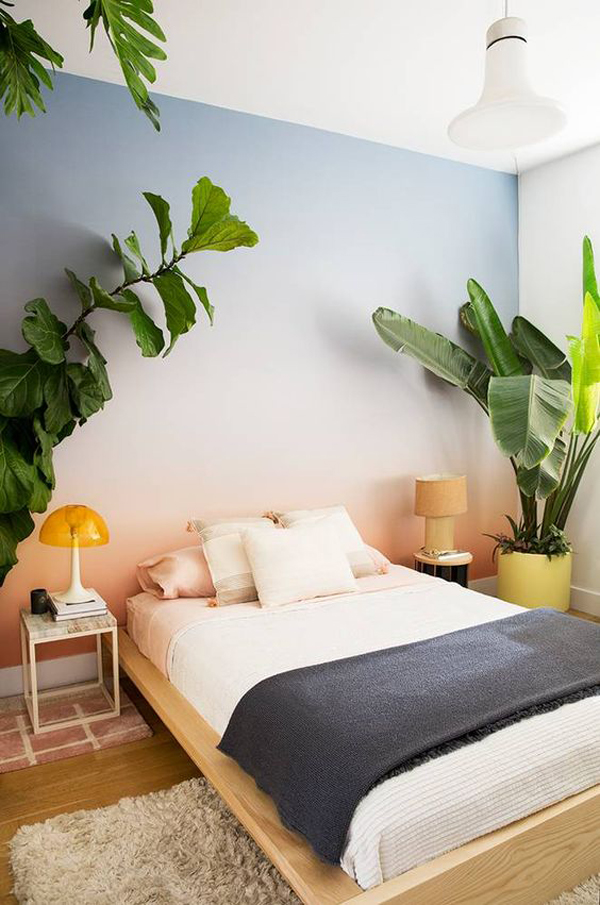gradient-bedroom-wall-paint-with-tropical-style
