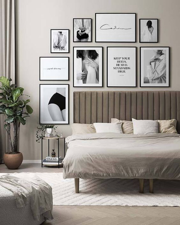 black-and-white-personal-photo-gallery-for-bedroom