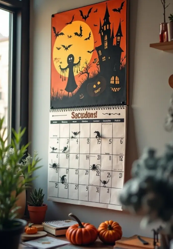 halloween home office with calendar halloween home office with calendar