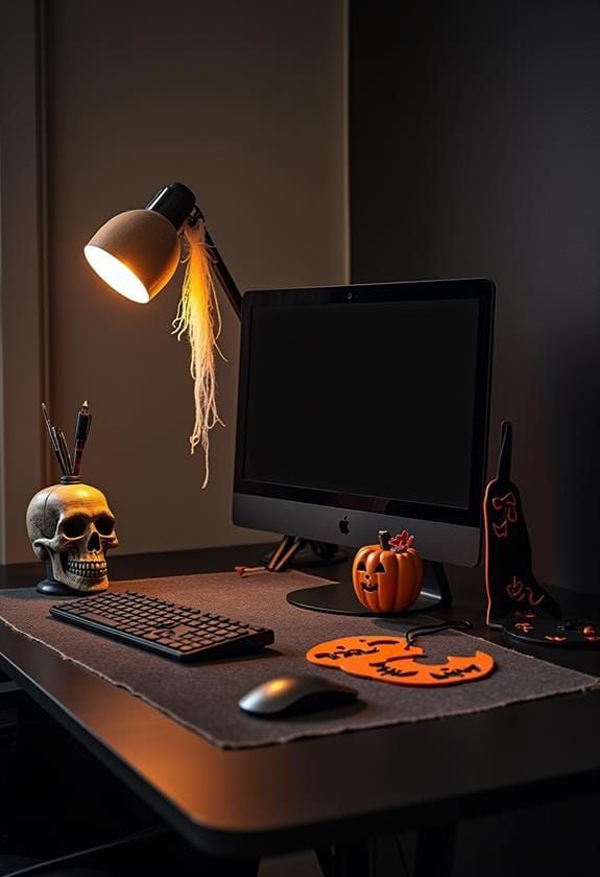 minimalist black home office with halloween theme minimalist black home office with halloween theme